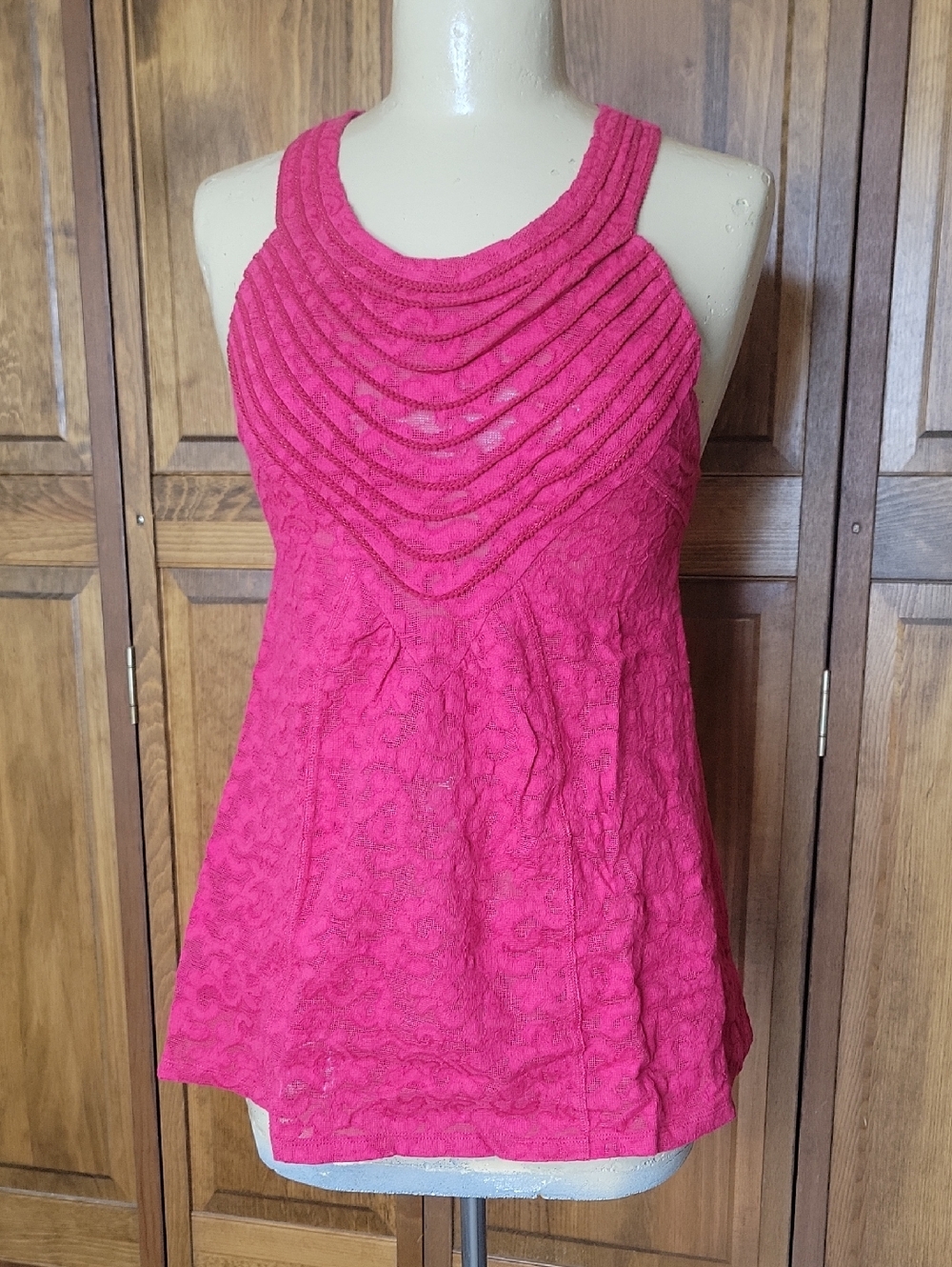Free People Lace Embroidered Racerback Tank Top Sz M